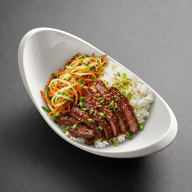 Grilled Beef Rice Plate.